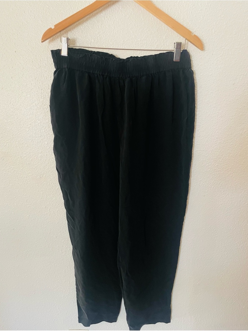 Diane Gilman Black Pull-On Silk Pants With Pockets Size Large